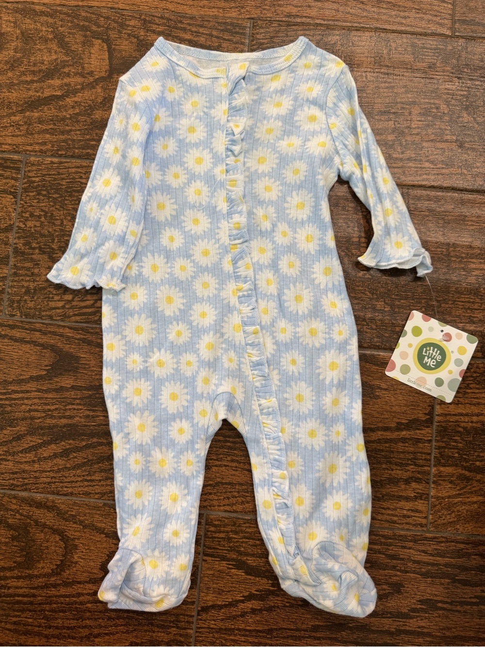 Little Me Light Blue Daisy Footed One-Piece